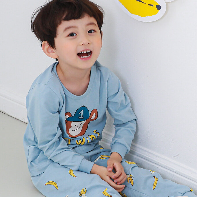 正韓 Cogibu 極舒適無螢光劑 100% 有機棉幼兒/兒童睡衣/家居服套裝組_明星球猿_CGB001