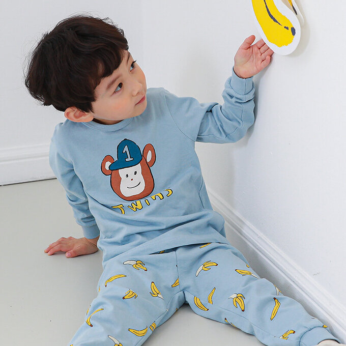 正韓 Cogibu 極舒適無螢光劑 100% 有機棉幼兒/兒童睡衣/家居服套裝組_明星球猿_CGB001