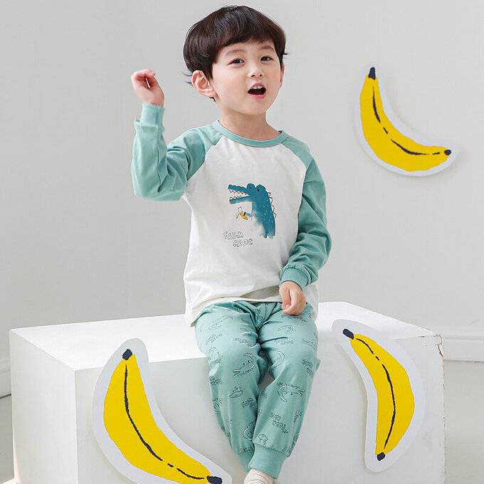 正韓 Cogibu 極舒適無螢光劑 100% 有機棉幼兒/兒童睡衣/家居服套裝組_小鱷魚_CGB002