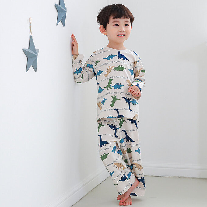 正韓 Cogibu 極舒適無螢光劑 100% 有機棉幼兒/兒童睡衣/家居服套裝組_恐龍家族_CGB003