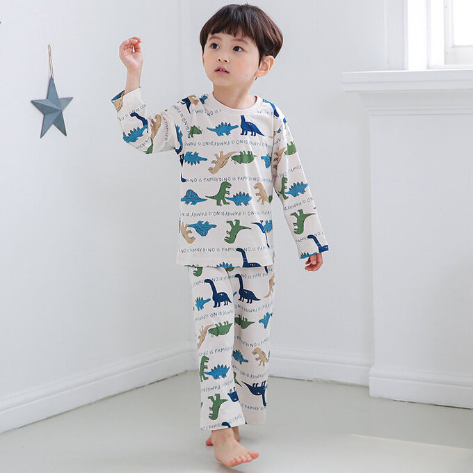 正韓 Cogibu 極舒適無螢光劑 100% 有機棉幼兒/兒童睡衣/家居服套裝組_恐龍家族_CGB003