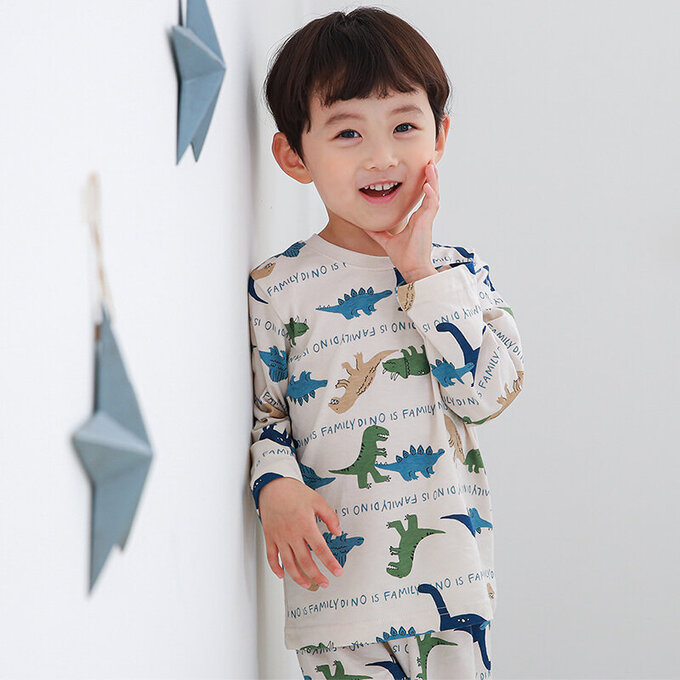 正韓 Cogibu 極舒適無螢光劑 100% 有機棉幼兒/兒童睡衣/家居服套裝組_恐龍家族_CGB003