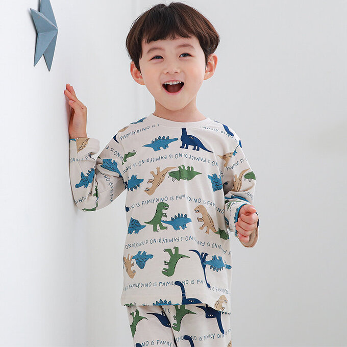 正韓 Cogibu 極舒適無螢光劑 100% 有機棉幼兒/兒童睡衣/家居服套裝組_恐龍家族_CGB003