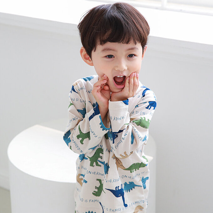 正韓 Cogibu 極舒適無螢光劑 100% 有機棉幼兒/兒童睡衣/家居服套裝組_恐龍家族_CGB003