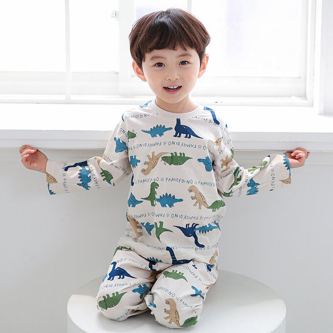正韓 Cogibu 極舒適無螢光劑 100% 有機棉幼兒/兒童睡衣/家居服套裝組_恐龍家族_CGB003