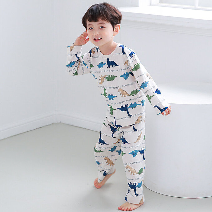 正韓 Cogibu 極舒適無螢光劑 100% 有機棉幼兒/兒童睡衣/家居服套裝組_恐龍家族_CGB003