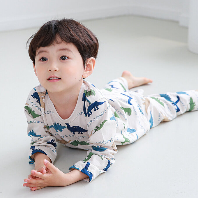正韓 Cogibu 極舒適無螢光劑 100% 有機棉幼兒/兒童睡衣/家居服套裝組_恐龍家族_CGB003