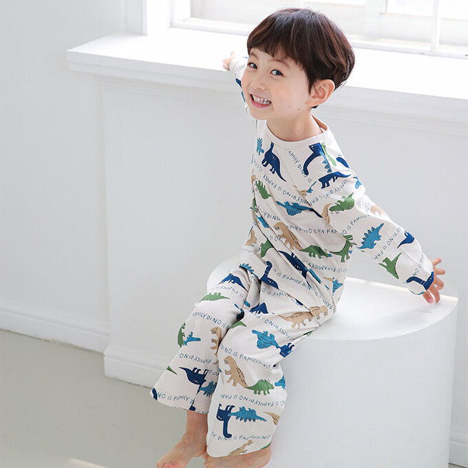 正韓 Cogibu 極舒適無螢光劑 100% 有機棉幼兒/兒童睡衣/家居服套裝組_恐龍家族_CGB003