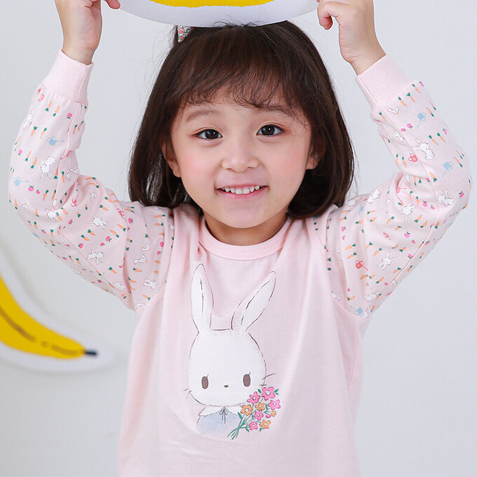 正韓 Cogibu 極舒適無螢光劑 100% 有機棉幼兒/兒童睡衣/家居服套裝組_小花園_CGB004