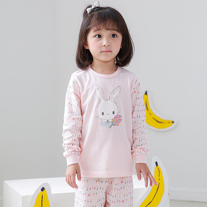 正韓 Cogibu 極舒適無螢光劑 100% 有機棉幼兒/兒童睡衣/家居服套裝組_小花園_CGB004