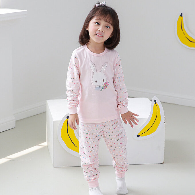 正韓 Cogibu 極舒適無螢光劑 100% 有機棉幼兒/兒童睡衣/家居服套裝組_小花園_CGB004