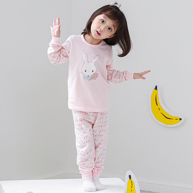 正韓 Cogibu 極舒適無螢光劑 100% 有機棉幼兒/兒童睡衣/家居服套裝組_小花園_CGB004