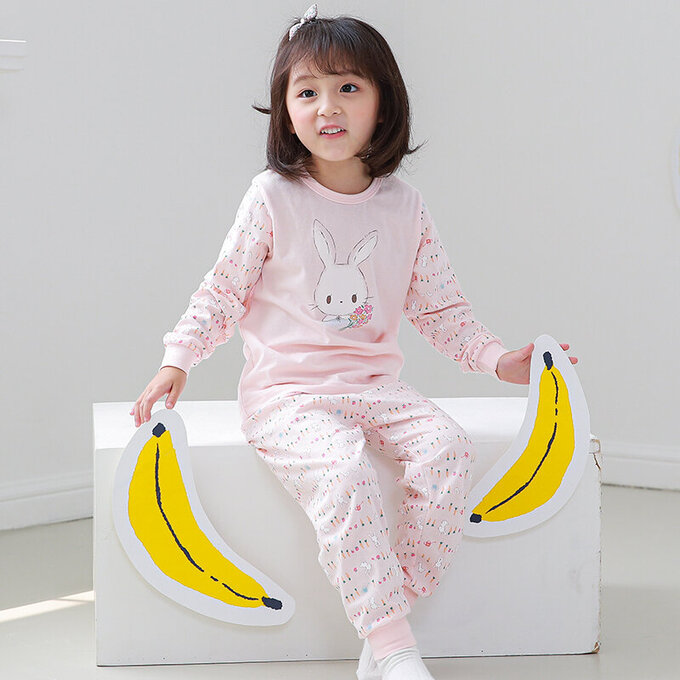 正韓 Cogibu 極舒適無螢光劑 100% 有機棉幼兒/兒童睡衣/家居服套裝組_小花園_CGB004