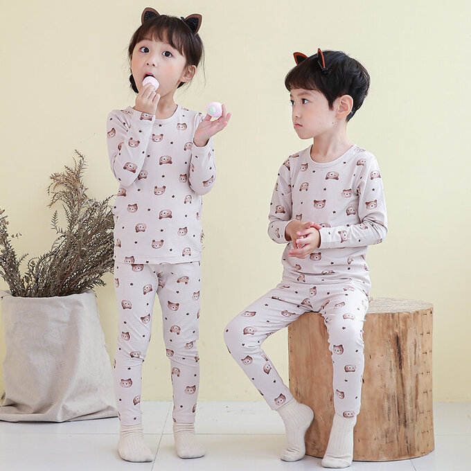 正韓 Cogibu 極舒適無螢光劑幼兒/兒童 AERO WARM 有機發熱衣睡衣/家居服套裝組_熊寶貝_CGD001