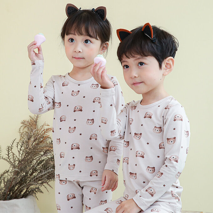 正韓 Cogibu 極舒適無螢光劑幼兒/兒童 AERO WARM 有機發熱衣睡衣/家居服套裝組_熊寶貝_CGD001