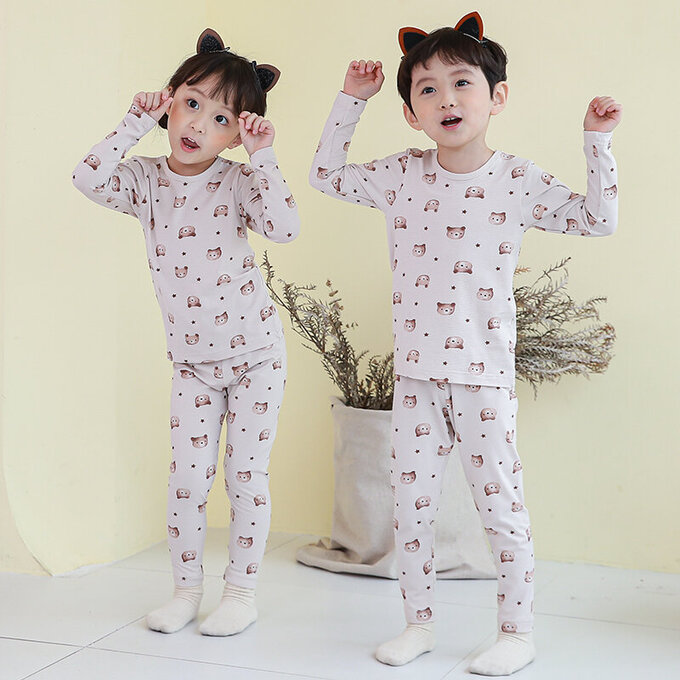 正韓 Cogibu 極舒適無螢光劑幼兒/兒童 AERO WARM 有機發熱衣睡衣/家居服套裝組_熊寶貝_CGD001