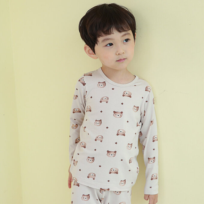 正韓 Cogibu 極舒適無螢光劑幼兒/兒童 AERO WARM 有機發熱衣睡衣/家居服套裝組_熊寶貝_CGD001
