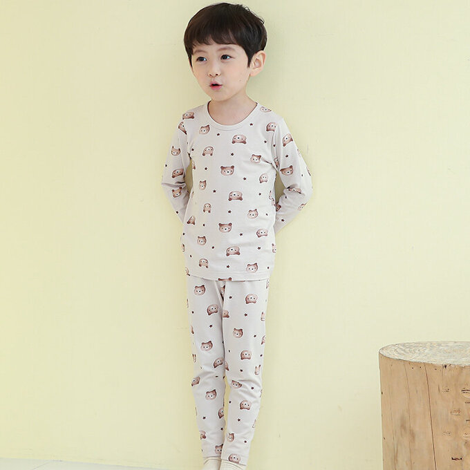 正韓 Cogibu 極舒適無螢光劑幼兒/兒童 AERO WARM 有機發熱衣睡衣/家居服套裝組_熊寶貝_CGD001