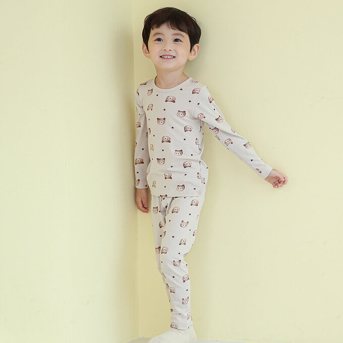 正韓 Cogibu 極舒適無螢光劑幼兒/兒童 AERO WARM 有機發熱衣睡衣/家居服套裝組_熊寶貝_CGD001