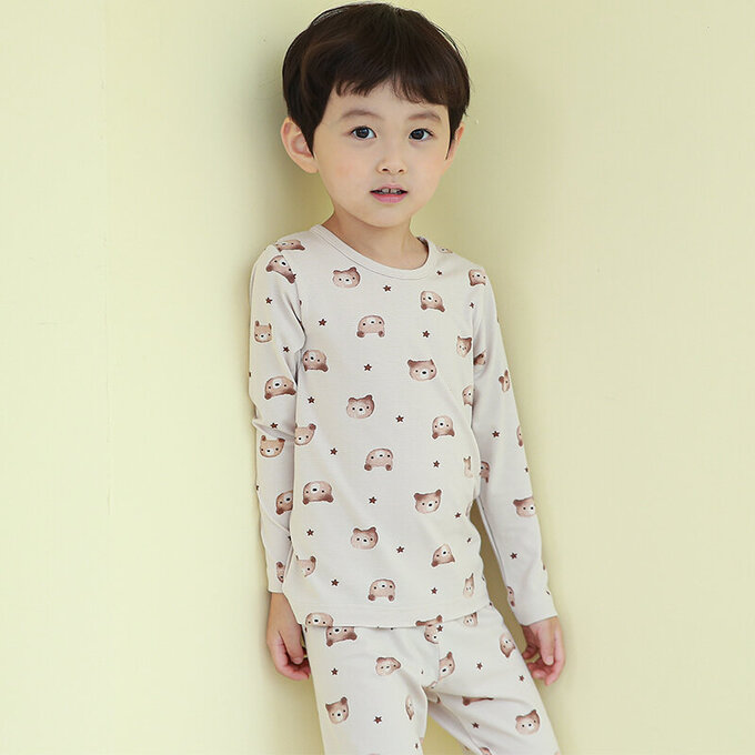 正韓 Cogibu 極舒適無螢光劑幼兒/兒童 AERO WARM 有機發熱衣睡衣/家居服套裝組_熊寶貝_CGD001