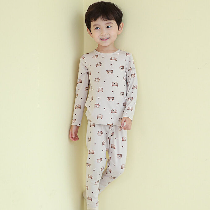 正韓 Cogibu 極舒適無螢光劑幼兒/兒童 AERO WARM 有機發熱衣睡衣/家居服套裝組_熊寶貝_CGD001