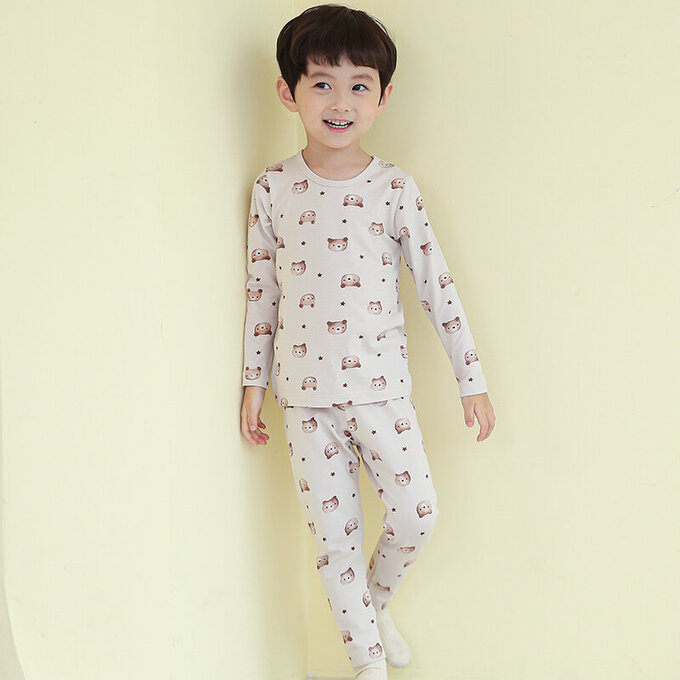 正韓 Cogibu 極舒適無螢光劑幼兒/兒童 AERO WARM 有機發熱衣睡衣/家居服套裝組_熊寶貝_CGD001