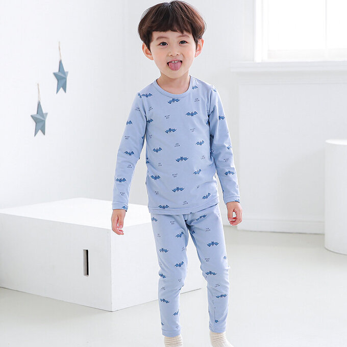 正韓 Cogibu 極舒適無螢光劑幼兒/兒童 AERO WARM 有機發熱衣睡衣/家居服套裝組_藍蝙蝠_CGD002