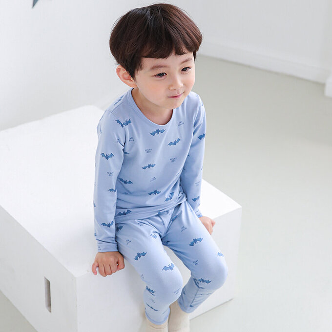正韓 Cogibu 極舒適無螢光劑幼兒/兒童 AERO WARM 有機發熱衣睡衣/家居服套裝組_藍蝙蝠_CGD002