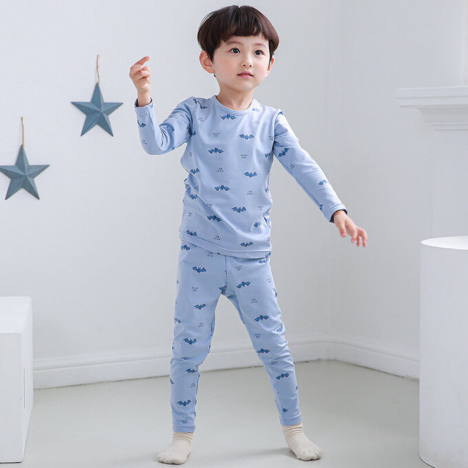 正韓 Cogibu 極舒適無螢光劑幼兒/兒童 AERO WARM 有機發熱衣睡衣/家居服套裝組_藍蝙蝠_CGD002