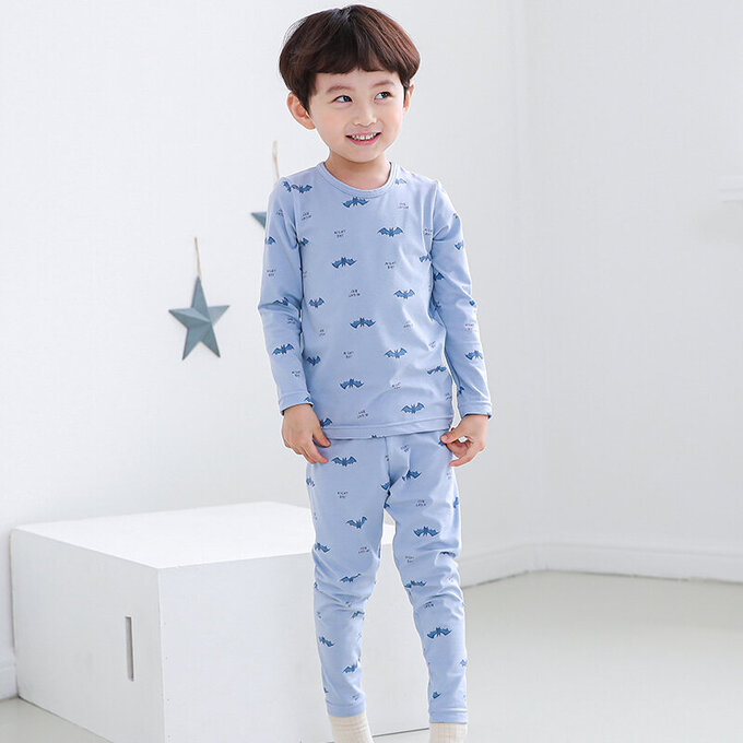 正韓 Cogibu 極舒適無螢光劑幼兒/兒童 AERO WARM 有機發熱衣睡衣/家居服套裝組_藍蝙蝠_CGD002