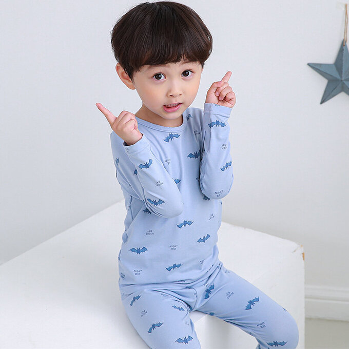 正韓 Cogibu 極舒適無螢光劑幼兒/兒童 AERO WARM 有機發熱衣睡衣/家居服套裝組_藍蝙蝠_CGD002