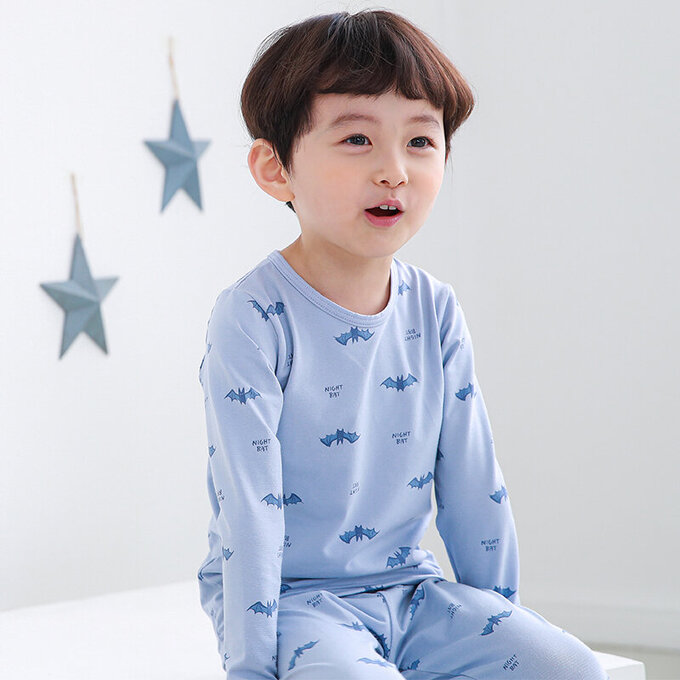 正韓 Cogibu 極舒適無螢光劑幼兒/兒童 AERO WARM 有機發熱衣睡衣/家居服套裝組_藍蝙蝠_CGD002