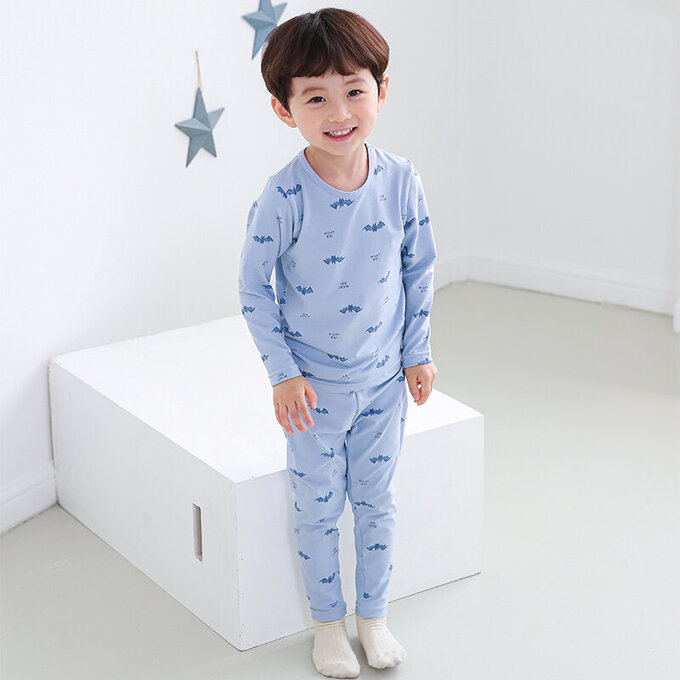 正韓 Cogibu 極舒適無螢光劑幼兒/兒童 AERO WARM 有機發熱衣睡衣/家居服套裝組_藍蝙蝠_CGD002