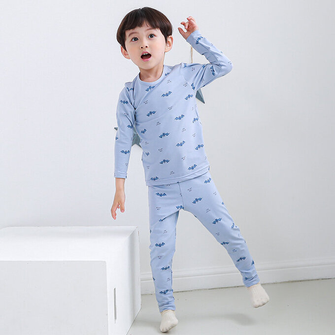 正韓 Cogibu 極舒適無螢光劑幼兒/兒童 AERO WARM 有機發熱衣睡衣/家居服套裝組_藍蝙蝠_CGD002