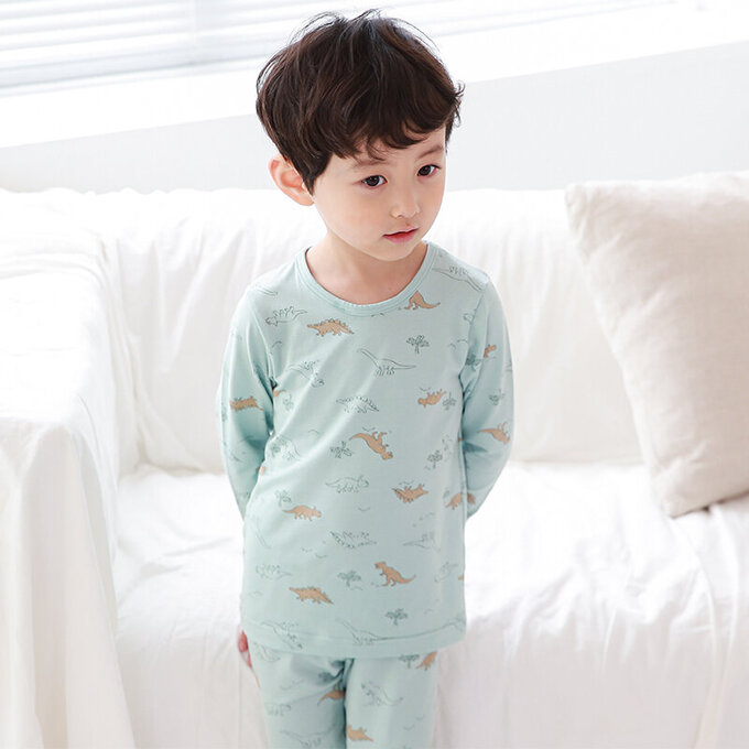 正韓 Cogibu 極舒適無螢光劑幼兒/兒童 AERO WARM 有機發熱衣睡衣/家居服套裝組_恐龍_CGD003