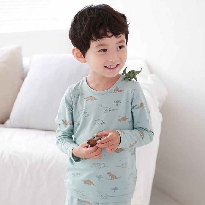 正韓 Cogibu 極舒適無螢光劑幼兒/兒童 AERO WARM 有機發熱衣睡衣/家居服套裝組_恐龍_CGD003