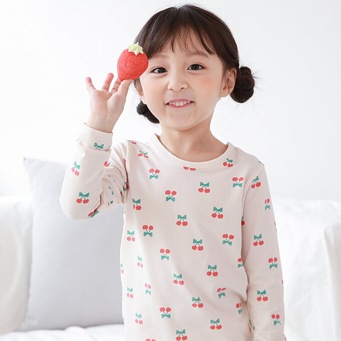 正韓 Cogibu 極舒適無螢光劑幼兒/兒童 AERO WARM 有機發熱衣睡衣/家居服套裝組_紅櫻桃_CGD005