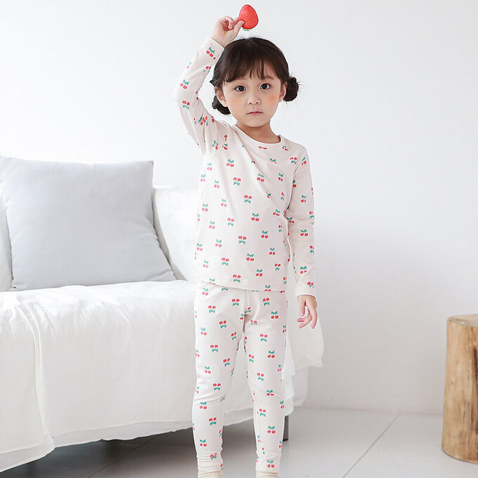 正韓 Cogibu 極舒適無螢光劑幼兒/兒童 AERO WARM 有機發熱衣睡衣/家居服套裝組_紅櫻桃_CGD005