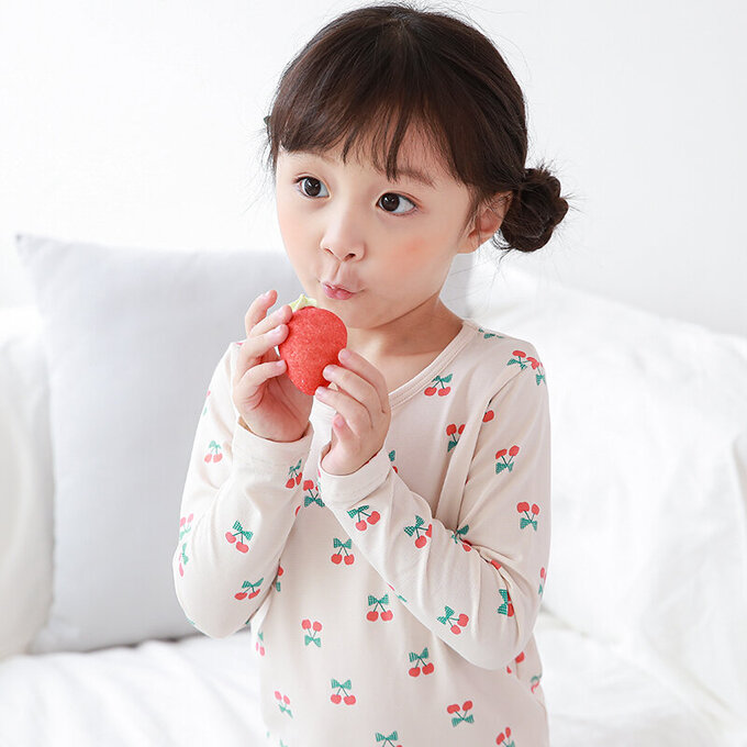正韓 Cogibu 極舒適無螢光劑幼兒/兒童 AERO WARM 有機發熱衣睡衣/家居服套裝組_紅櫻桃_CGD005