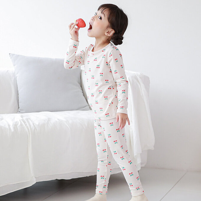 正韓 Cogibu 極舒適無螢光劑幼兒/兒童 AERO WARM 有機發熱衣睡衣/家居服套裝組_紅櫻桃_CGD005
