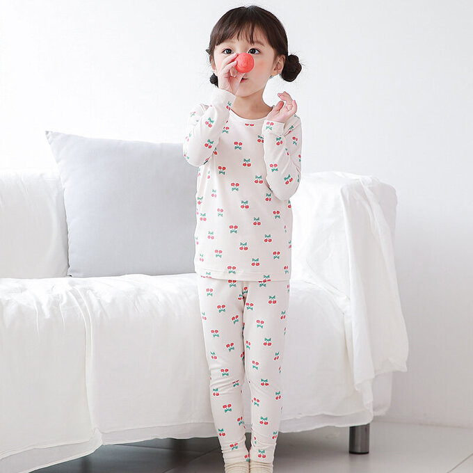 正韓 Cogibu 極舒適無螢光劑幼兒/兒童 AERO WARM 有機發熱衣睡衣/家居服套裝組_紅櫻桃_CGD005