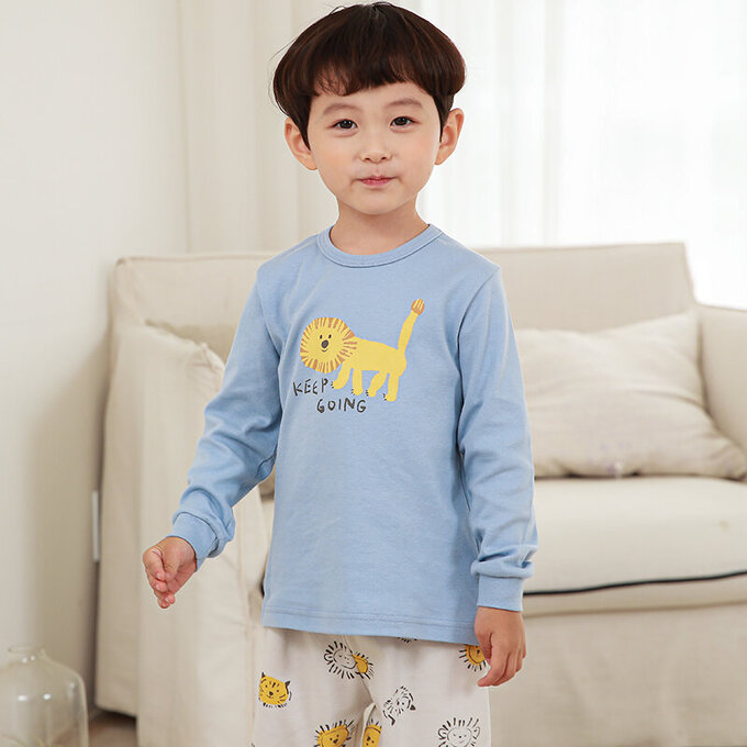 正韓 Cogibu 極舒適無螢光劑 100% 有機棉(雙面)幼兒/兒童長袖睡衣/家居服套裝組_小獅王_CGE001