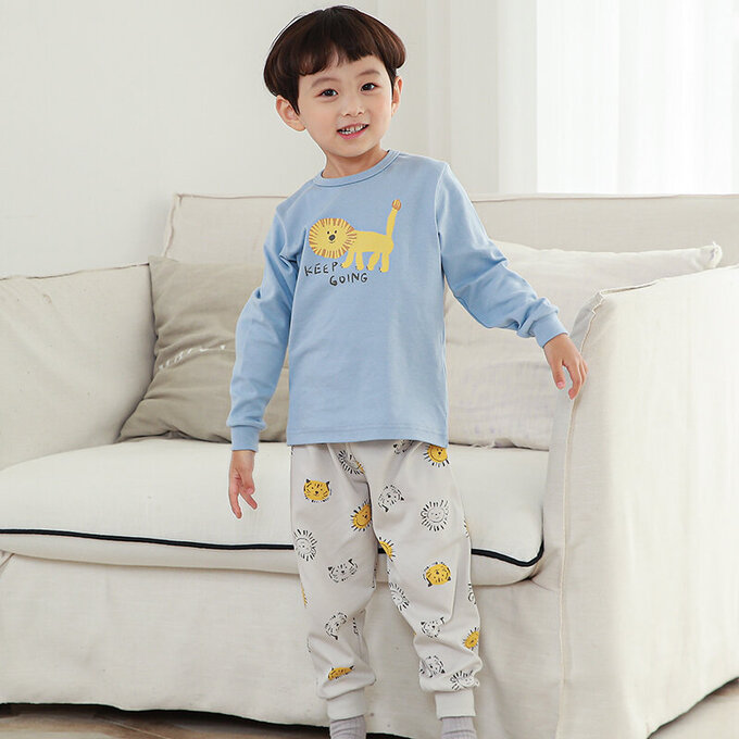 正韓 Cogibu 極舒適無螢光劑 100% 有機棉(雙面)幼兒/兒童長袖睡衣/家居服套裝組_小獅王_CGE001