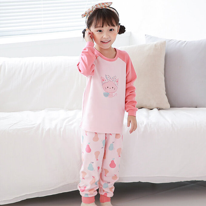 正韓 Cogibu 極舒適無螢光劑 100% 有機棉(雙面)幼兒/兒童長袖睡衣/家居服套裝組_梨子貓_CGE006