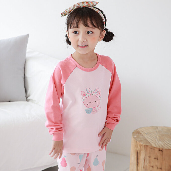 正韓 Cogibu 極舒適無螢光劑 100% 有機棉(雙面)幼兒/兒童長袖睡衣/家居服套裝組_梨子貓_CGE006