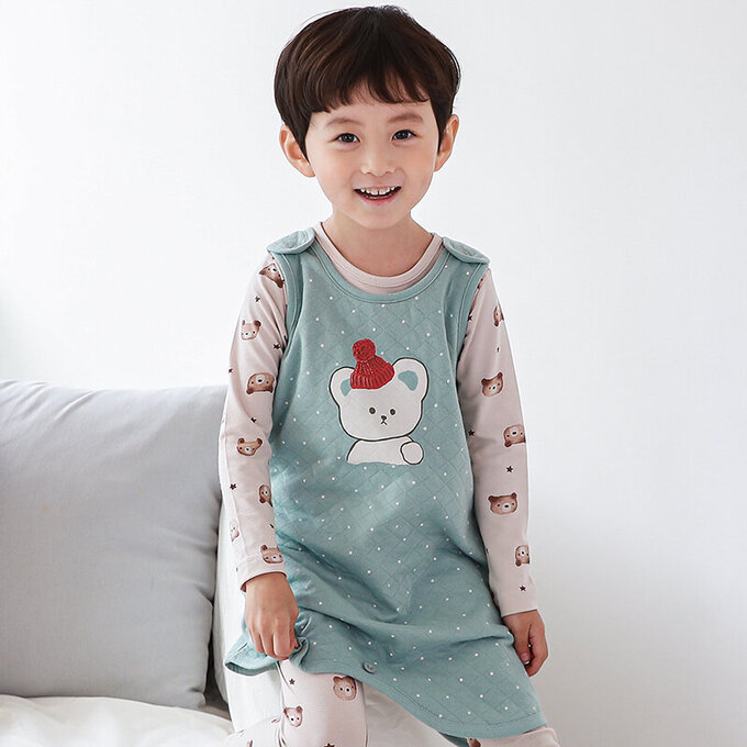 正韓 Cogibu 極舒適無螢光劑 100% 有機棉幼兒/兒童鋪棉保暖防踢背心_北極熊_CGF002