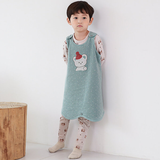 正韓 Cogibu 極舒適無螢光劑 100% 有機棉幼兒/兒童鋪棉保暖防踢背心_北極熊_CGF002