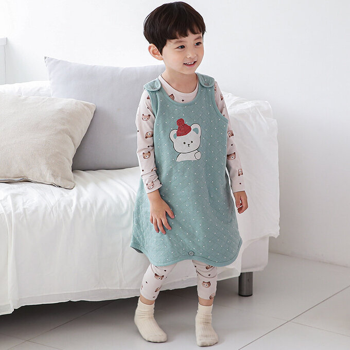 正韓 Cogibu 極舒適無螢光劑 100% 有機棉幼兒/兒童鋪棉保暖防踢背心_北極熊_CGF002