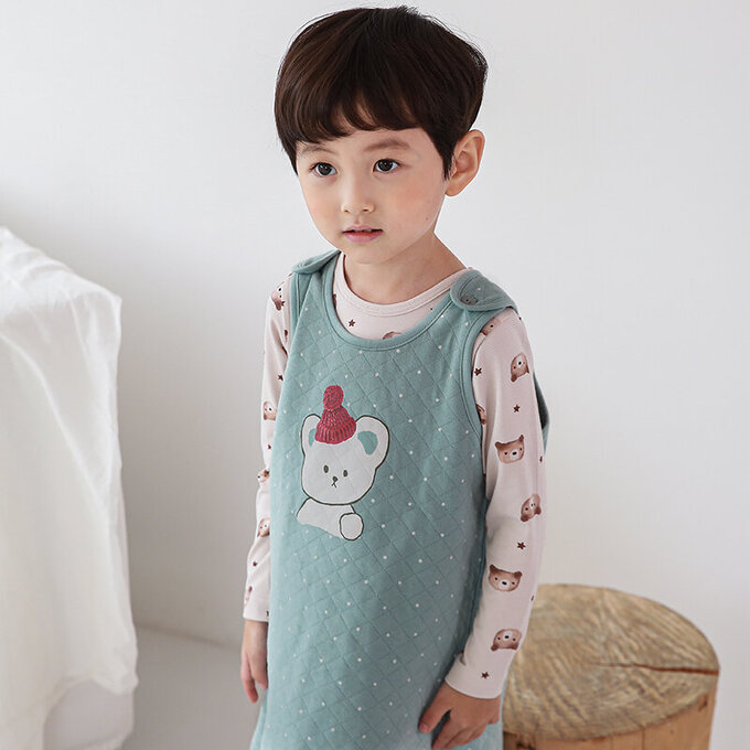 正韓 Cogibu 極舒適無螢光劑 100% 有機棉幼兒/兒童鋪棉保暖防踢背心_北極熊_CGF002