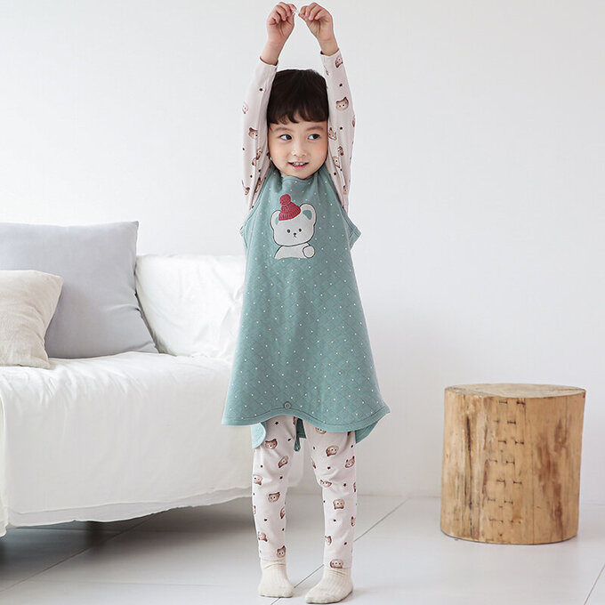 正韓 Cogibu 極舒適無螢光劑 100% 有機棉幼兒/兒童鋪棉保暖防踢背心_北極熊_CGF002